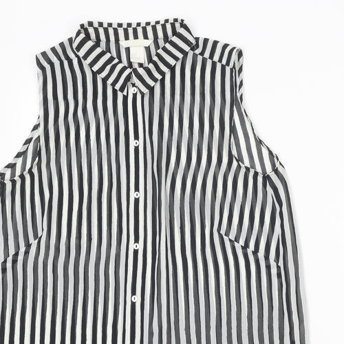 H&M Womens Black Striped Polyester Basic Button-Up Size 8 Collared