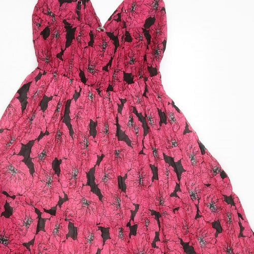 Pebble Bay Womens Pink Floral Polyester Slip Dress Size M V-Neck Pullover