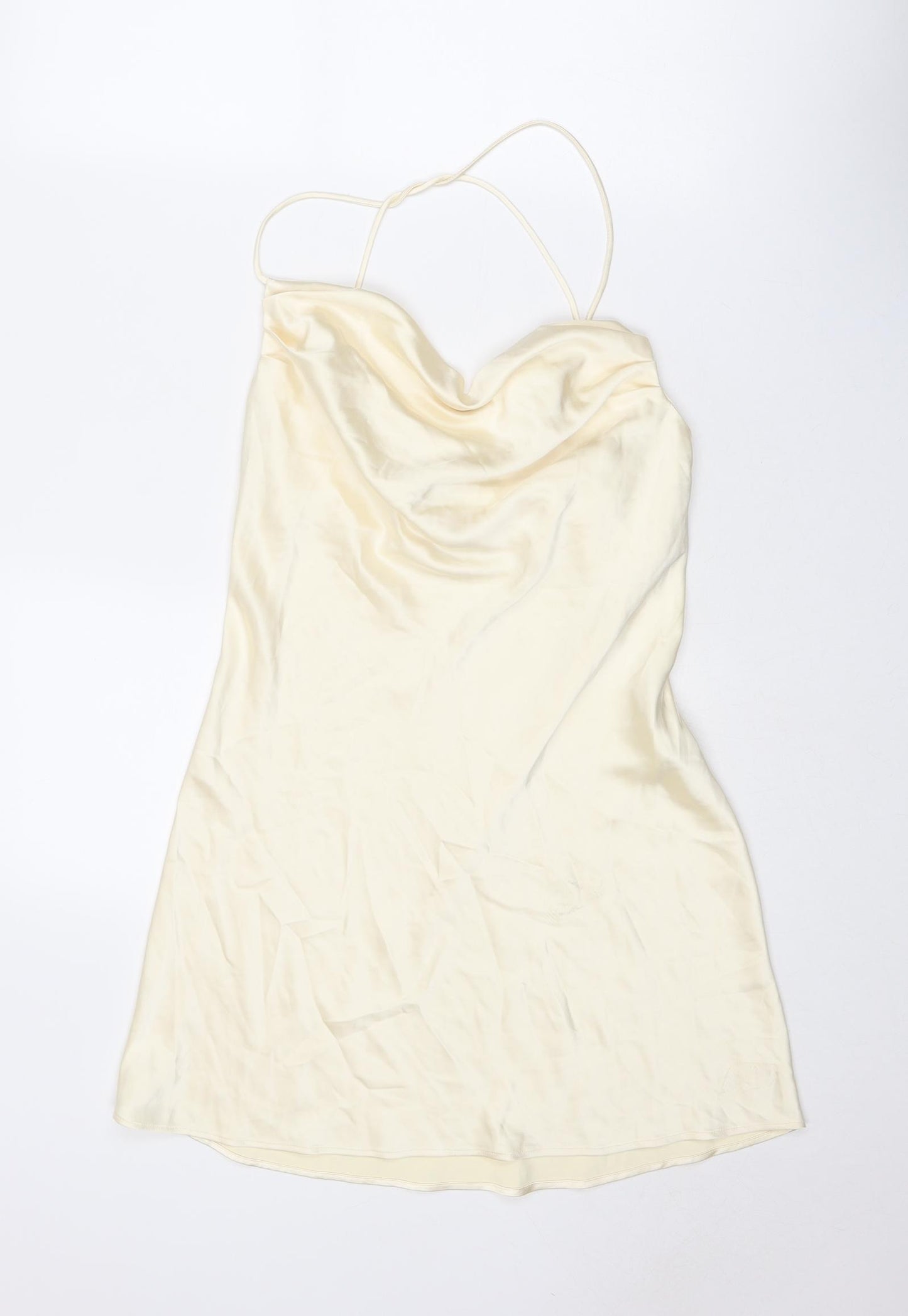 Zara Womens Ivory Polyester Slip Dress Size S Cowl Neck Pullover