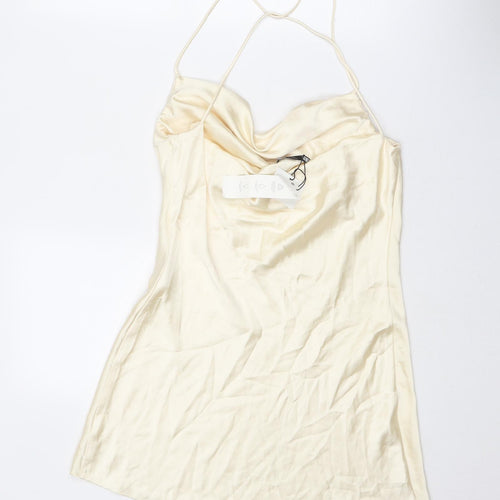 Zara Womens Ivory Polyester Slip Dress Size S Cowl Neck Pullover