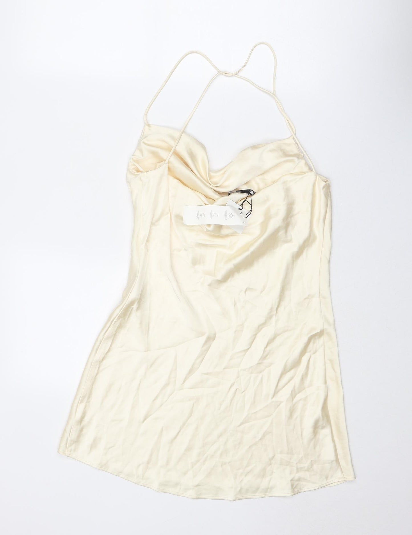 Zara Womens Ivory Polyester Slip Dress Size S Cowl Neck Pullover