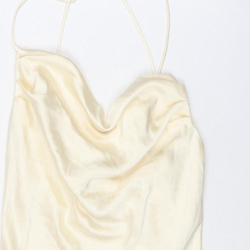 Zara Womens Ivory Polyester Slip Dress Size S Cowl Neck Pullover