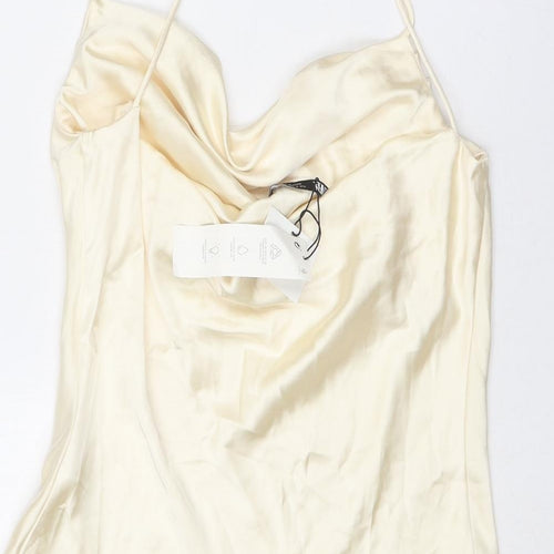 Zara Womens Ivory Polyester Slip Dress Size S Cowl Neck Pullover