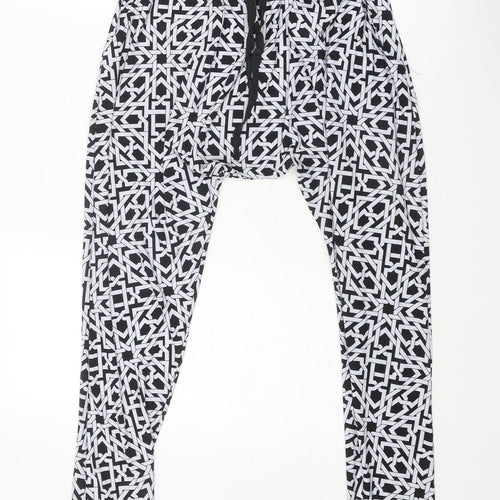 Fabric Womens Black Geometric Polyester Trousers Size 10 Regular Drawstring