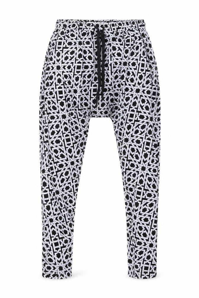 Fabric Womens Black Geometric Polyester Trousers Size 10 Regular Drawstring