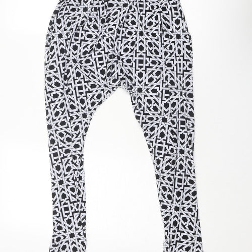Fabric Womens Black Geometric Polyester Trousers Size 10 Regular Drawstring