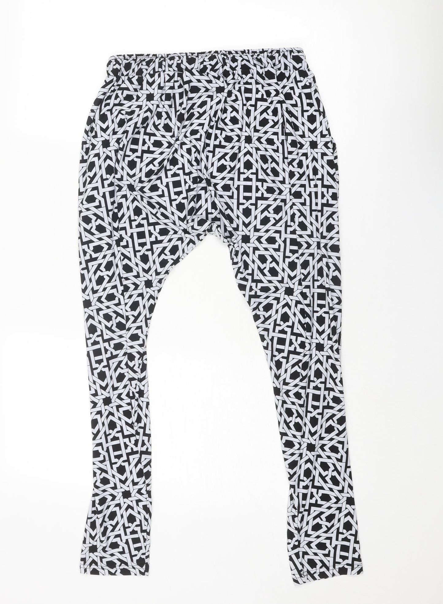Fabric Womens Black Geometric Polyester Trousers Size 10 Regular Drawstring