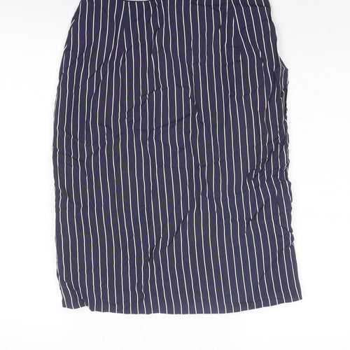St Michael Womens Blue Striped Viscose Straight & Pencil Skirt Size 14 Zip