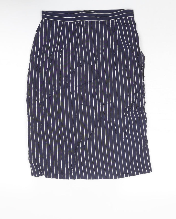 St Michael Womens Blue Striped Viscose Straight & Pencil Skirt Size 14 Zip