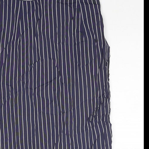 St Michael Womens Blue Striped Viscose Straight & Pencil Skirt Size 14 Zip