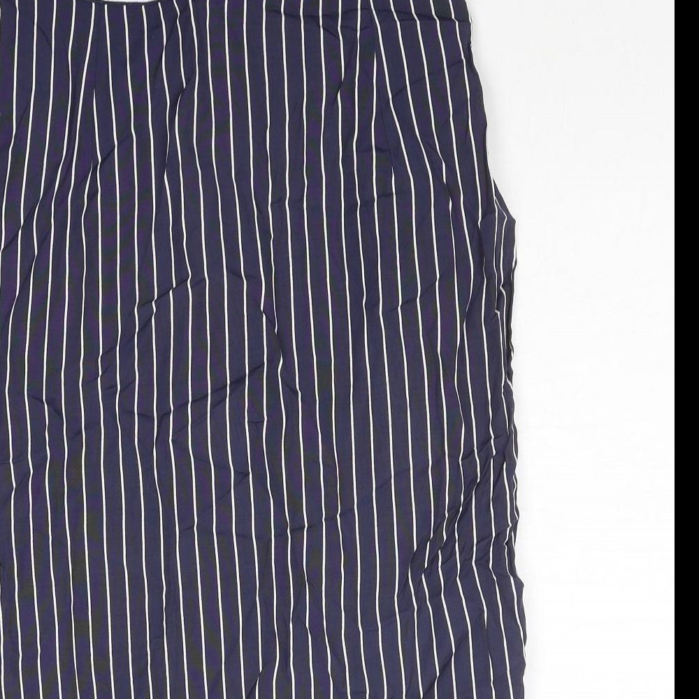 St Michael Womens Blue Striped Viscose Straight & Pencil Skirt Size 14 Zip