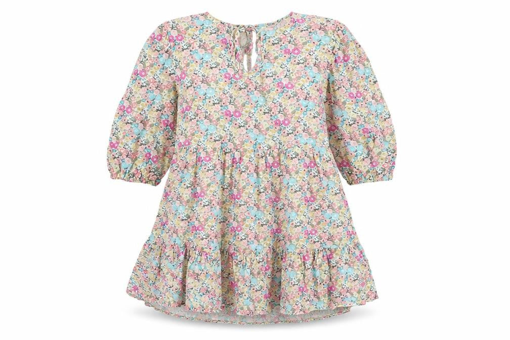 Front view of Next women’s multicoloured floral viscose trapeze & swing, size UK 10, round neck tie