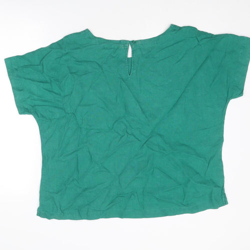 Marks and Spencer Womens Green Linen Basic Blouse Size 18 Boat Neck