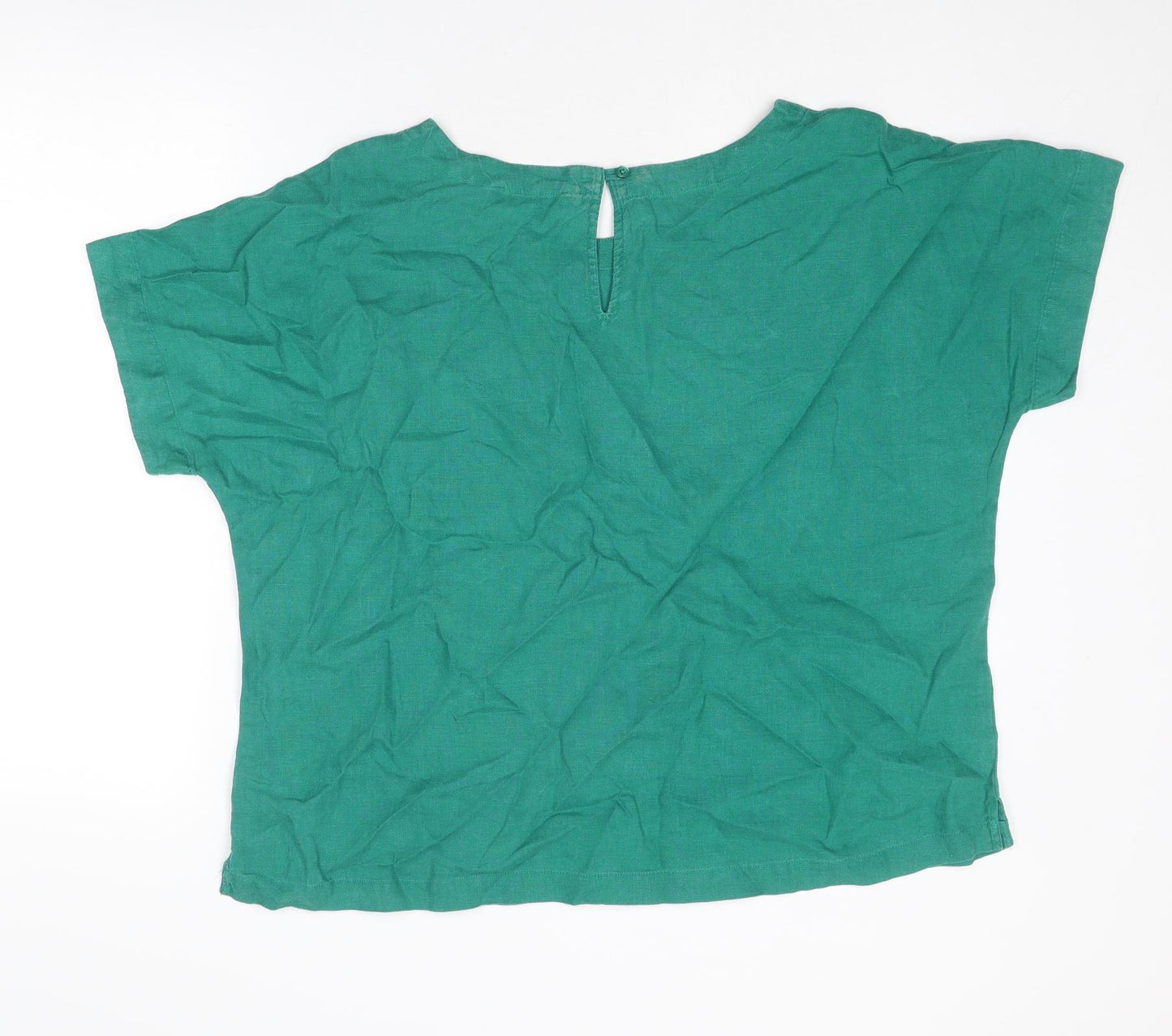 Marks and Spencer Womens Green Linen Basic Blouse Size 18 Boat Neck