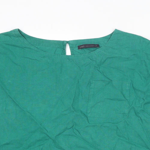 Marks and Spencer Womens Green Linen Basic Blouse Size 18 Boat Neck