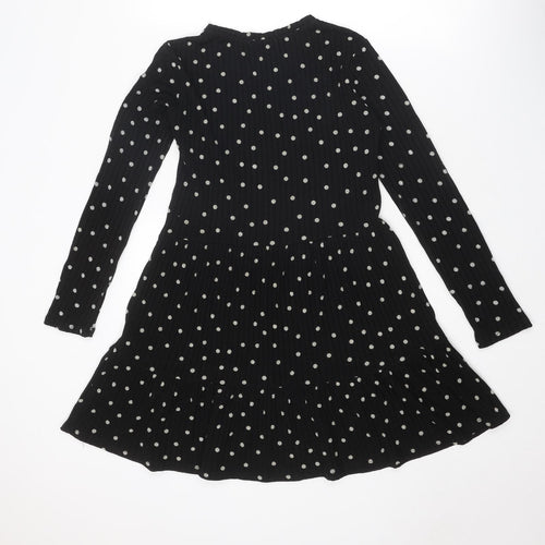 Zara Womens Black Polka Dot Polyester Jumper Dress Size S Round Neck Pullover