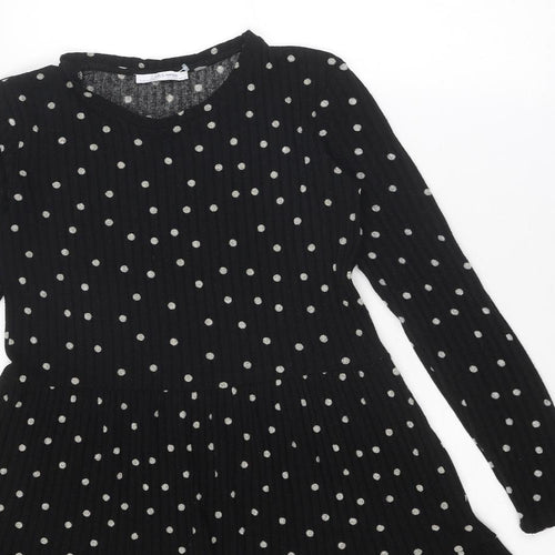 Zara Womens Black Polka Dot Polyester Jumper Dress Size S Round Neck Pullover