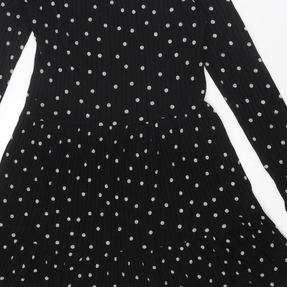 Zara Womens Black Polka Dot Polyester Jumper Dress Size S Round Neck Pullover