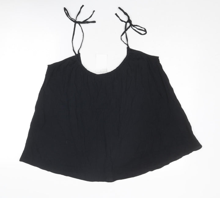 H&M Womens Black Cotton Camisole Tank Size S Scoop Neck - Tie Strap Detail