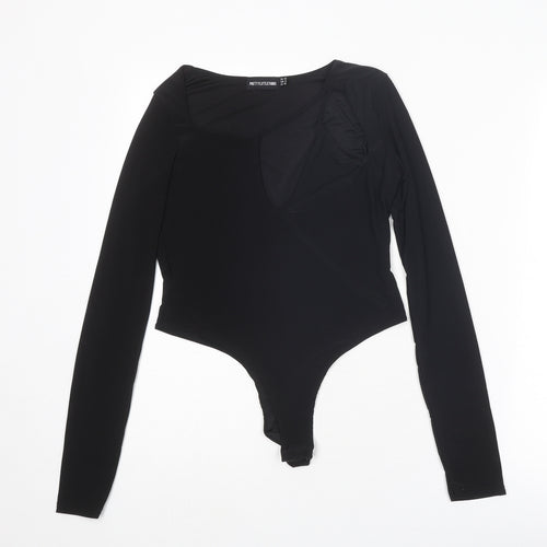 PRETTYLITTLETHING Womens Black Polyester Bodysuit One-Piece Size 10 Snap