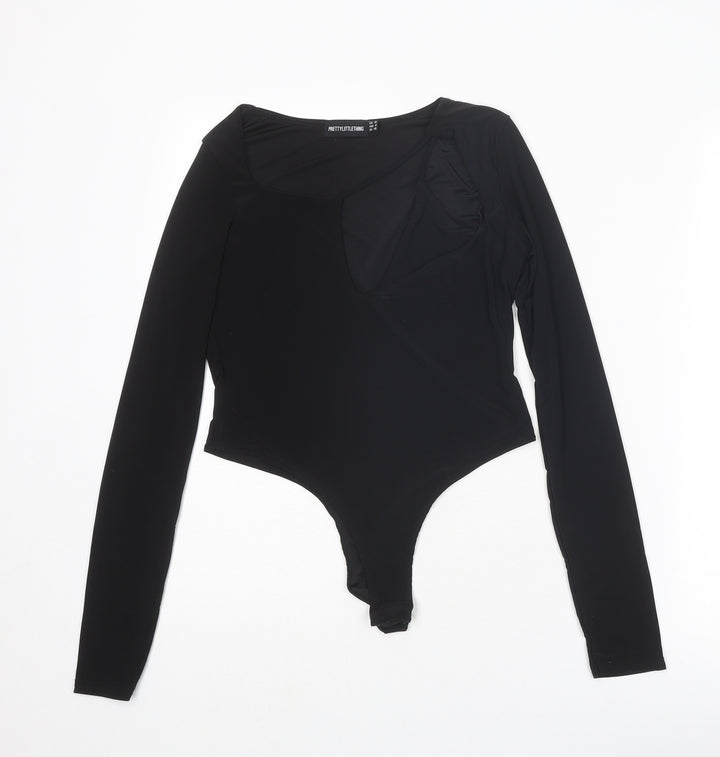 PRETTYLITTLETHING Womens Black Polyester Bodysuit One-Piece Size 10 Snap