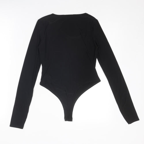 PRETTYLITTLETHING Womens Black Polyester Bodysuit One-Piece Size 10 Snap
