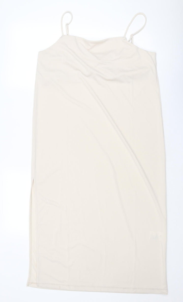 H&M Womens Beige Polyester Slip Dress Size M Cowl Neck Pullover