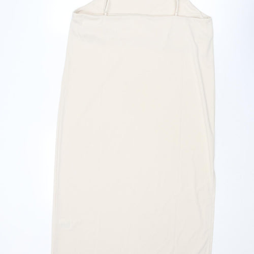 H&M Womens Beige Polyester Slip Dress Size M Cowl Neck Pullover