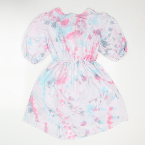 Boohoo Womens Multicoloured Tie Dye Cotton Fit & Flare Size 10 Round Neck Tie