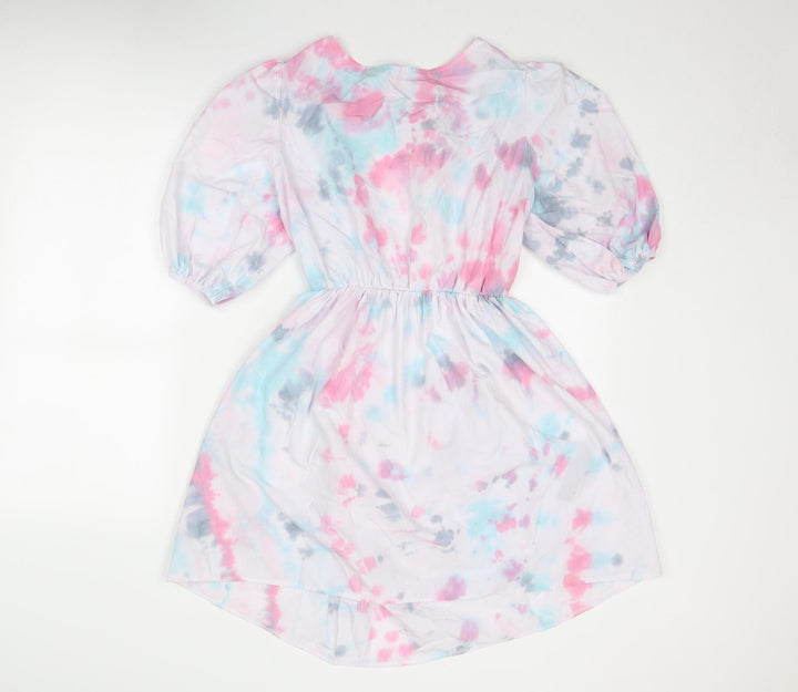 Boohoo Womens Multicoloured Tie Dye Cotton Fit & Flare Size 10 Round Neck Tie