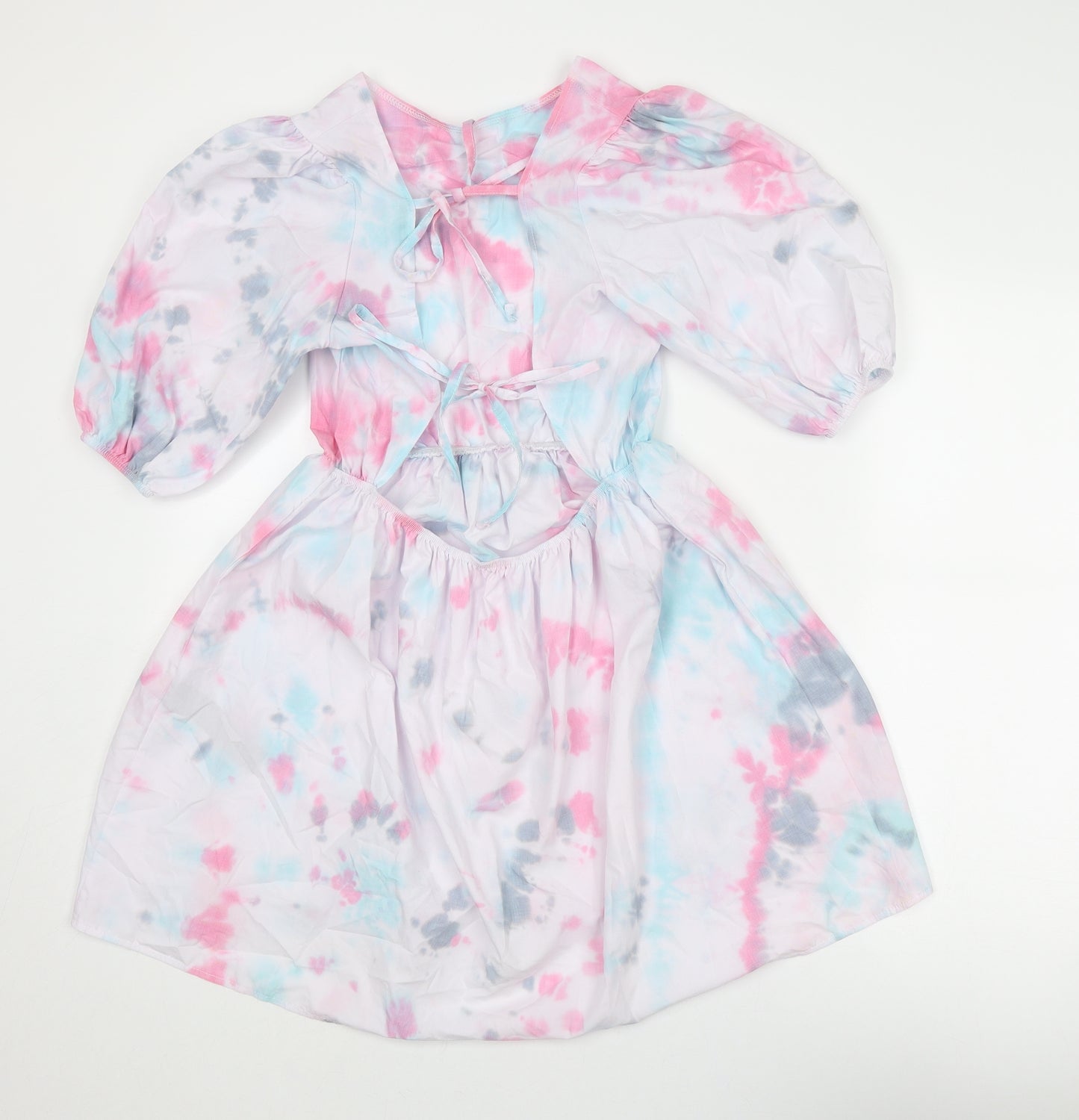 Boohoo Womens Multicoloured Tie Dye Cotton Fit & Flare Size 10 Round Neck Tie