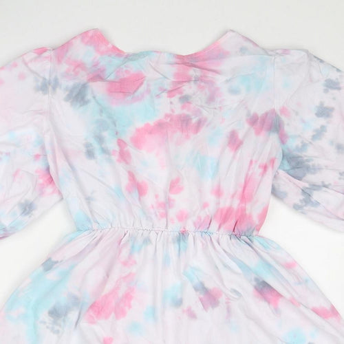 Boohoo Womens Multicoloured Tie Dye Cotton Fit & Flare Size 10 Round Neck Tie