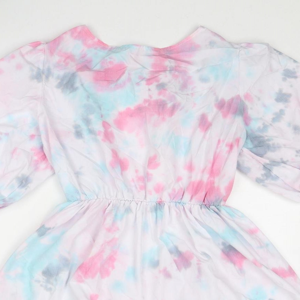 Boohoo Womens Multicoloured Tie Dye Cotton Fit & Flare Size 10 Round Neck Tie
