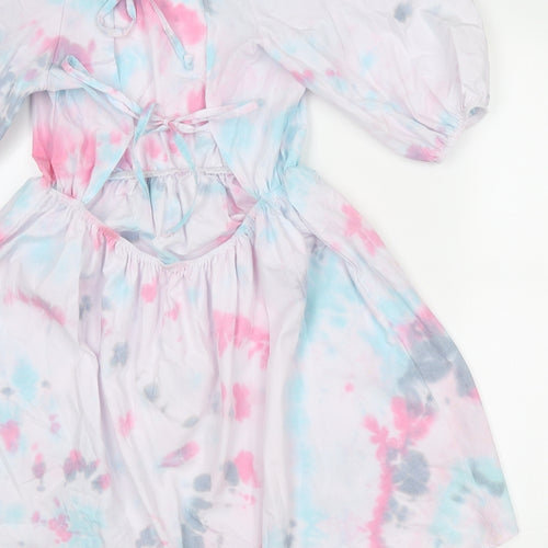Boohoo Womens Multicoloured Tie Dye Cotton Fit & Flare Size 10 Round Neck Tie