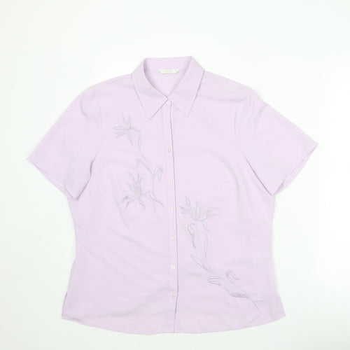 Marks and Spencer Womens Purple Polyester Basic Button-Up Size 16 Collared - Floral Detail