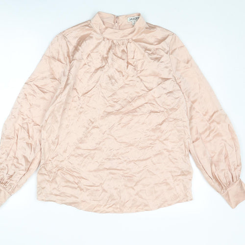Jaeger Womens Pink Silk Basic Blouse Size 10 Mock Neck