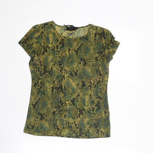 OJAY Womens Green Animal Print Polyester Basic T-Shirt Size L Boat Neck - Snake Print