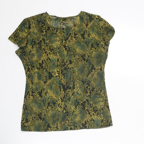 OJAY Womens Green Animal Print Polyester Basic T-Shirt Size L Boat Neck - Snake Print