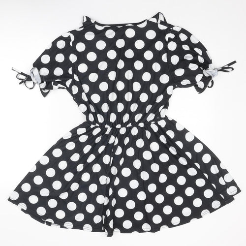Boohoo Womens Black Polka Dot Polyester Fit & Flare Size 14 V-Neck Pullover
