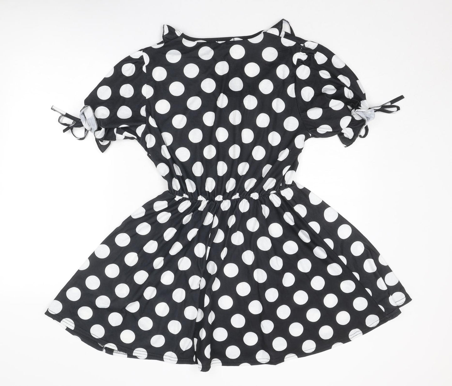 Boohoo Womens Black Polka Dot Polyester Fit & Flare Size 14 V-Neck Pullover