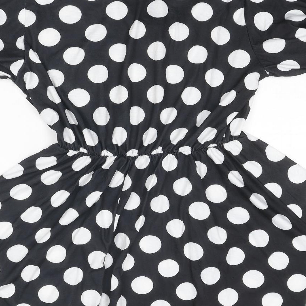 Boohoo Womens Black Polka Dot Polyester Fit & Flare Size 14 V-Neck Pullover