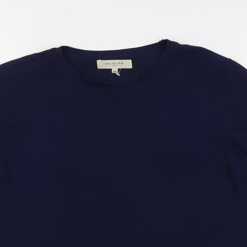 Selected Femme Womens Blue Polyester Basic T-Shirt Size 8 Round Neck