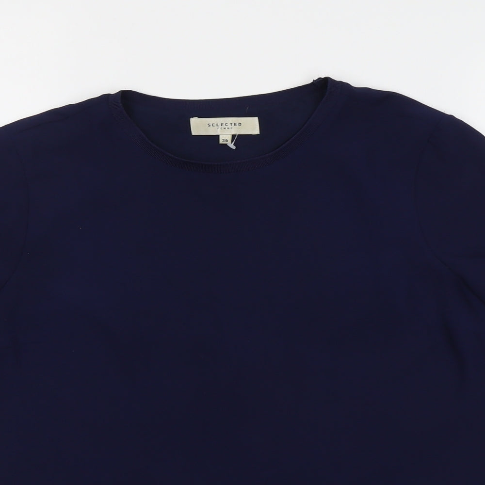 Selected Femme Womens Blue Polyester Basic T-Shirt Size 8 Round Neck