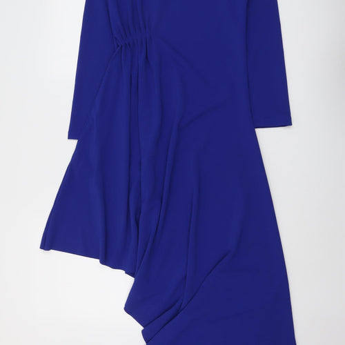 NA-KD Womens Blue Polyester Fit & Flare Size 2XS Boat Neck Pullover - Asymmetric