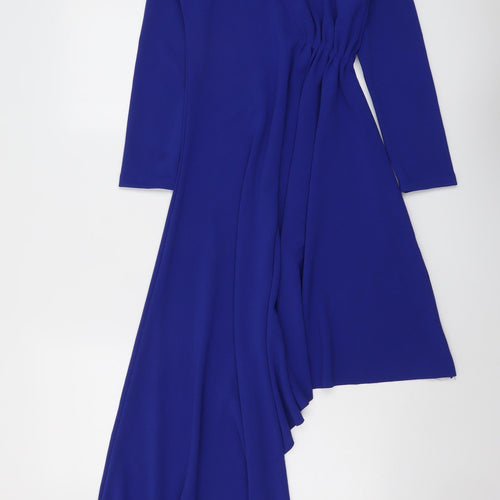 NA-KD Womens Blue Polyester Fit & Flare Size 2XS Boat Neck Pullover - Asymmetric