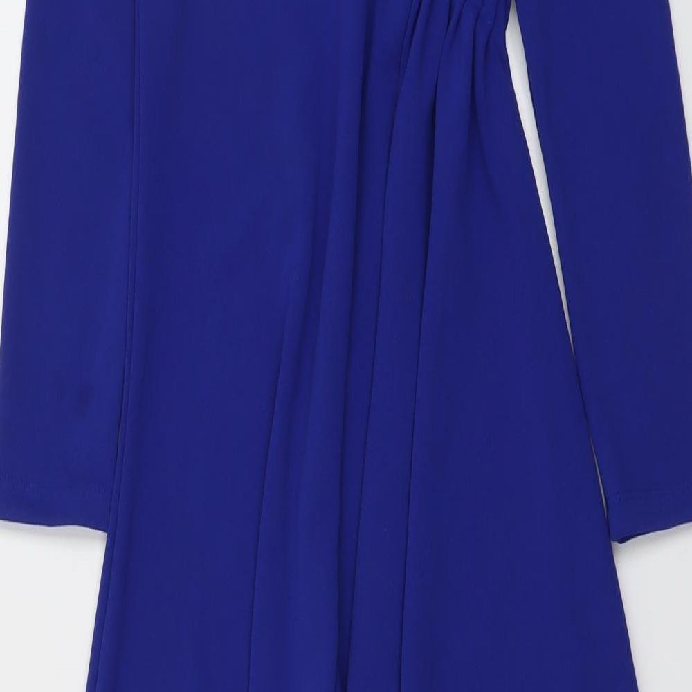 NA-KD Womens Blue Polyester Fit & Flare Size 2XS Boat Neck Pullover - Asymmetric