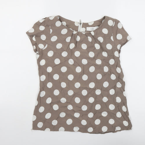 Wallis Womens Beige Polka Dot Viscose Basic T-Shirt Size 10 Round Neck