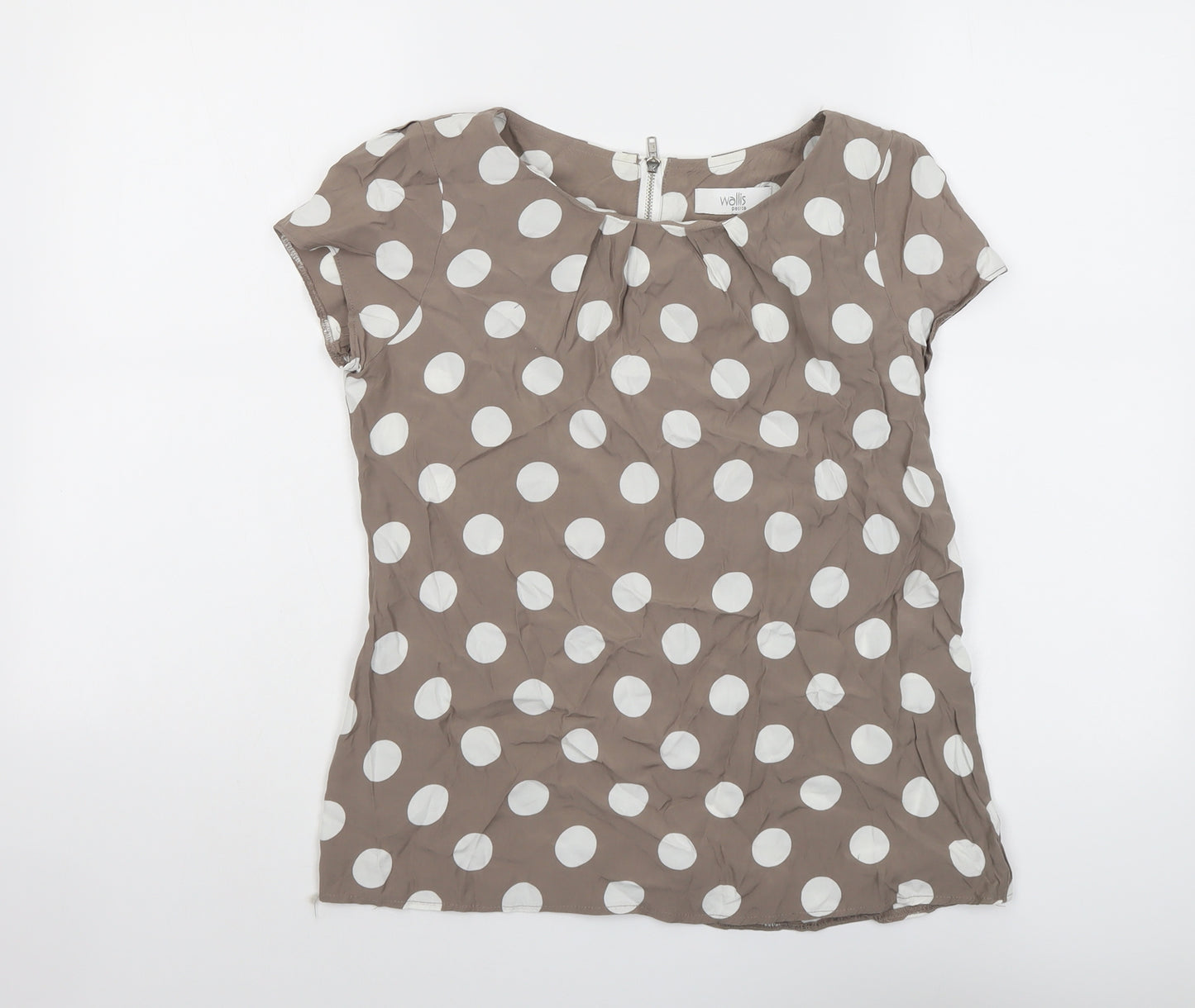 Wallis Womens Beige Polka Dot Viscose Basic T-Shirt Size 10 Round Neck