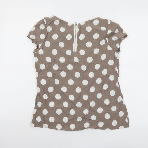 Wallis Womens Beige Polka Dot Viscose Basic T-Shirt Size 10 Round Neck