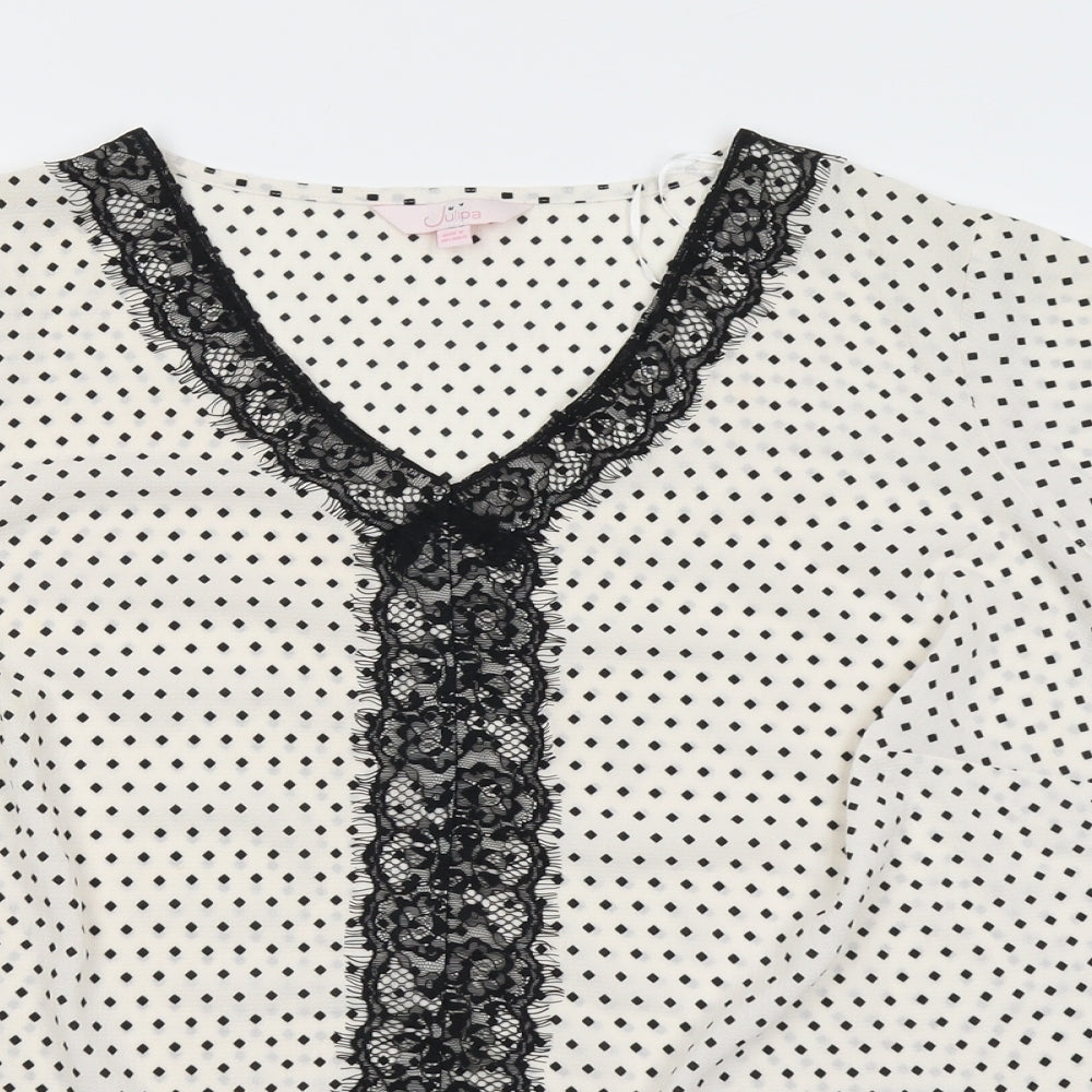 Julipa Womens Ivory Geometric Polyester Basic Blouse Size 28 V-Neck - Lace Details